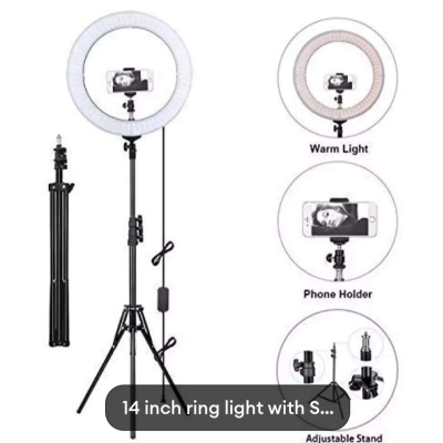 Picture of 14 Inch LED Ring Light with Adjustable Stand & Phone Holder – 3 Color Mode (White, Warm, Natural)-Black