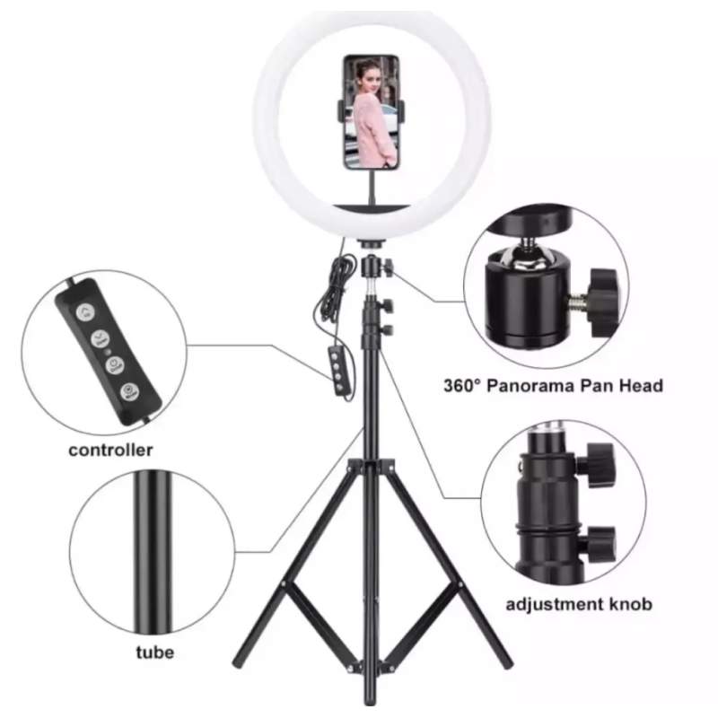 Picture of 14 Inch LED Ring Light with Adjustable Stand & Phone Holder – 3 Color Mode (White, Warm, Natural)-Black