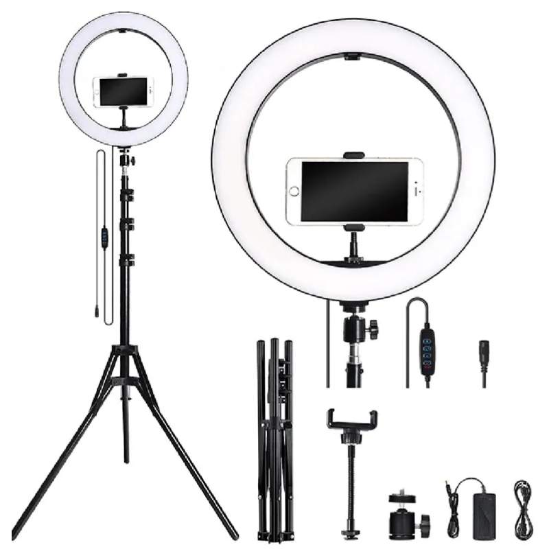 Picture of 14 Inch LED Ring Light with Adjustable Stand & Phone Holder – 3 Color Mode (White, Warm, Natural)-Black