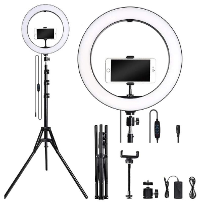 Picture of 14 Inch LED Ring Light with Adjustable Stand & Phone Holder – 3 Color Mode (White, Warm, Natural)-Black