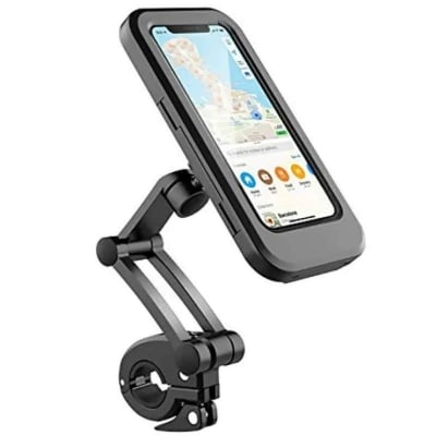 Picture of Waterproof Motorcycle Bicycle Phone Holder,360° Swivel Height Adjustable with Touch Screen Handlebar Phone Clip-Black