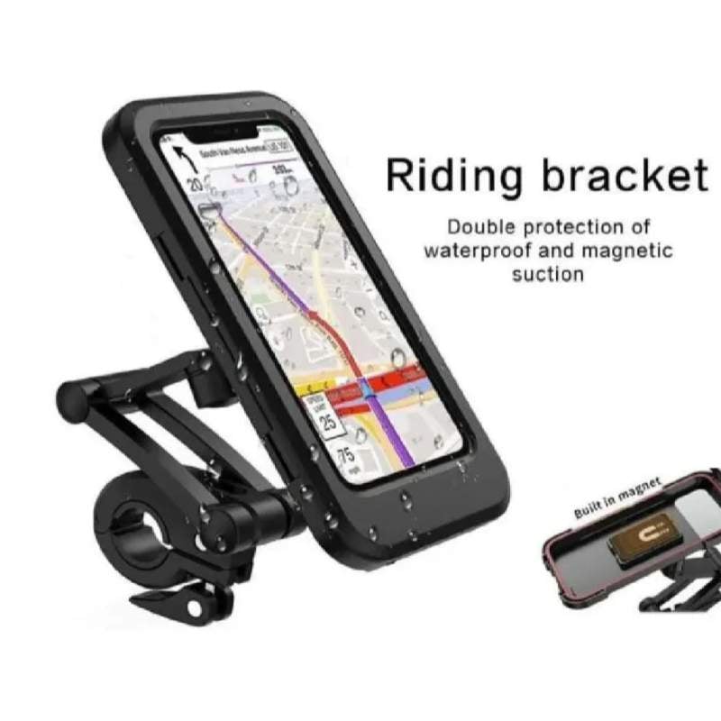 Picture of Waterproof Motorcycle Bicycle Phone Holder,360° Swivel Height Adjustable with Touch Screen Handlebar Phone Clip-Black