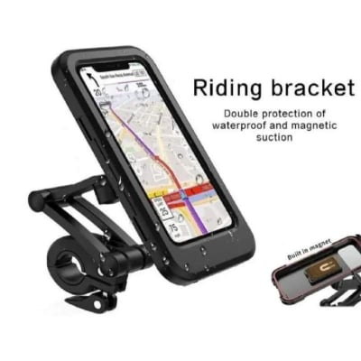 Picture of Waterproof Motorcycle Bicycle Phone Holder,360° Swivel Height Adjustable with Touch Screen Handlebar Phone Clip-Black