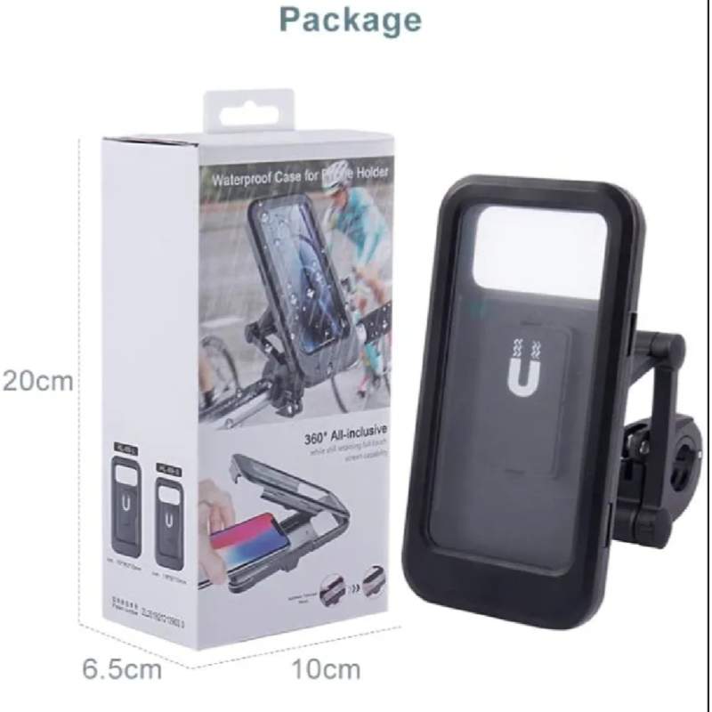 Picture of Waterproof Motorcycle Bicycle Phone Holder,360° Swivel Height Adjustable with Touch Screen Handlebar Phone Clip-Black