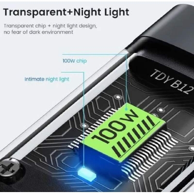 Picture of 3 In 1 Amazing Aesthetic Transparent Chip Design 100W Fast Charging Cable Type C Usb Micro For Iphone Samsung Huawei Xiaomi Pilot Lamp Charger Usb C 6A-Black
