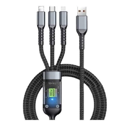 Picture of 3 In 1 Amazing Aesthetic Transparent Chip Design 100W Fast Charging Cable Type C Usb Micro For Iphone Samsung Huawei Xiaomi Pilot Lamp Charger Usb C 6A-Black