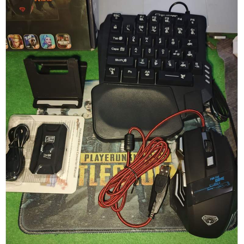 Picture of PUBG Gaming Combo Set – One Hand Keyboard + Gaming Mouse + Converter + Mobile Stand + Mouse Pad (5 in 1 Set)-Multicolor