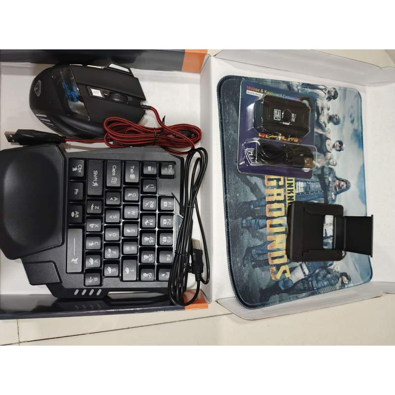 Picture of PUBG Gaming Combo Set – One Hand Keyboard + Gaming Mouse + Converter + Mobile Stand + Mouse Pad (5 in 1 Set)-Multicolor