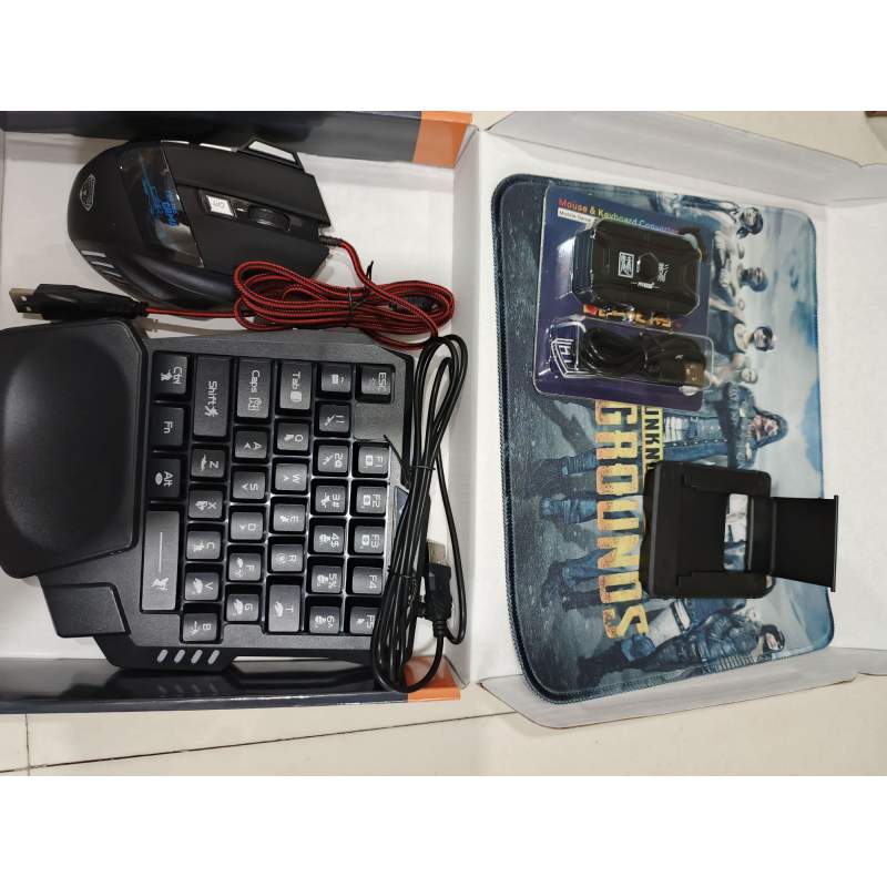 Picture of PUBG Gaming Combo Set – One Hand Keyboard + Gaming Mouse + Converter + Mobile Stand + Mouse Pad (5 in 1 Set)-Multicolor