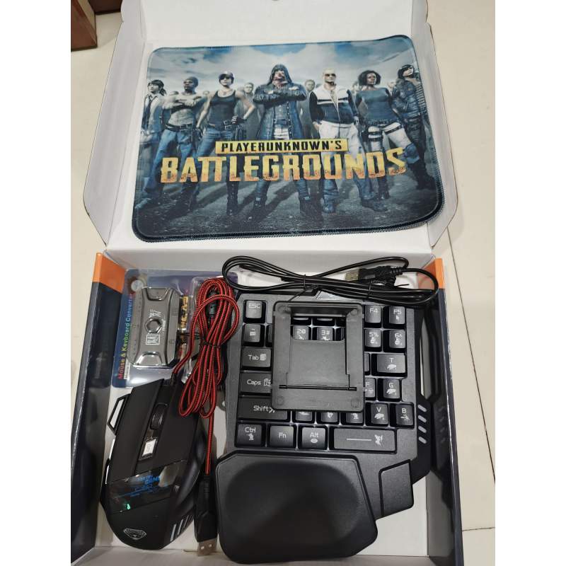 Picture of PUBG Gaming Combo Set – One Hand Keyboard + Gaming Mouse + Converter + Mobile Stand + Mouse Pad (5 in 1 Set)-Multicolor