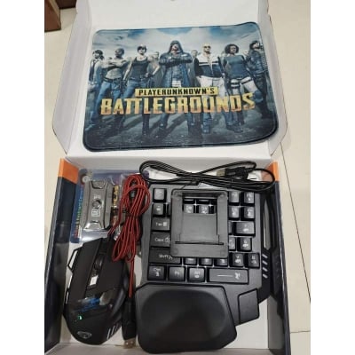 Picture of PUBG Gaming Combo Set – One Hand Keyboard + Gaming Mouse + Converter + Mobile Stand + Mouse Pad (5 in 1 Set)-Multicolor