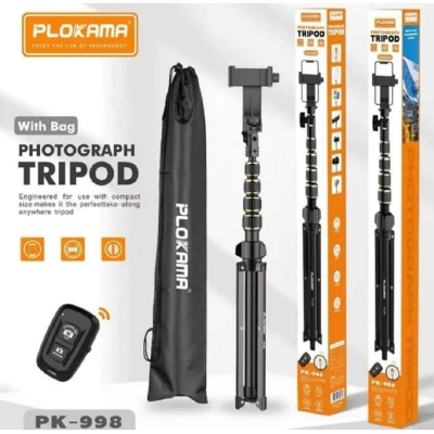 Picture of Plokama PK-998 Photograph Tripod & Selfie Stick Multiple Device Usage Height Adjut Stable and Linshakable with Remote (200CM)-Black