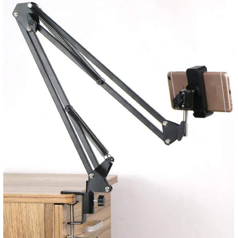 Picture of Overhead Video Stand Tripod Phone Holder Articulating Arm Phone Mount ChromLives Table Top Scissor Arm Stand Tablet Arm Holder for Phone,Live Streaming,Baking,Crafting,Videos and More Tripod-Black