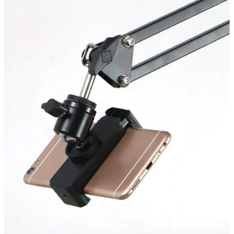 Picture of Overhead Video Stand Tripod Phone Holder Articulating Arm Phone Mount ChromLives Table Top Scissor Arm Stand Tablet Arm Holder for Phone,Live Streaming,Baking,Crafting,Videos and More Tripod-Black