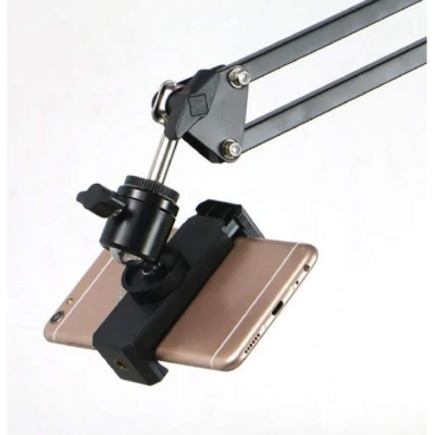 Picture of Overhead Video Stand Tripod Phone Holder Articulating Arm Phone Mount ChromLives Table Top Scissor Arm Stand Tablet Arm Holder for Phone,Live Streaming,Baking,Crafting,Videos and More Tripod-Black