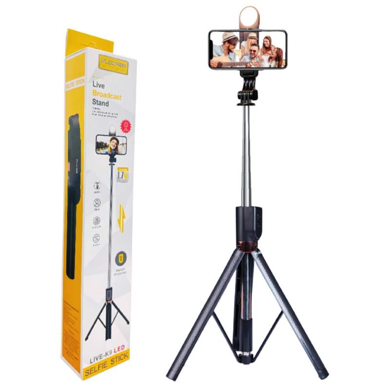 Picture of Plokama K9 Selfie Stick Tripod LED Selfie Stick Tripod 5 Feet 7 Inch-Black