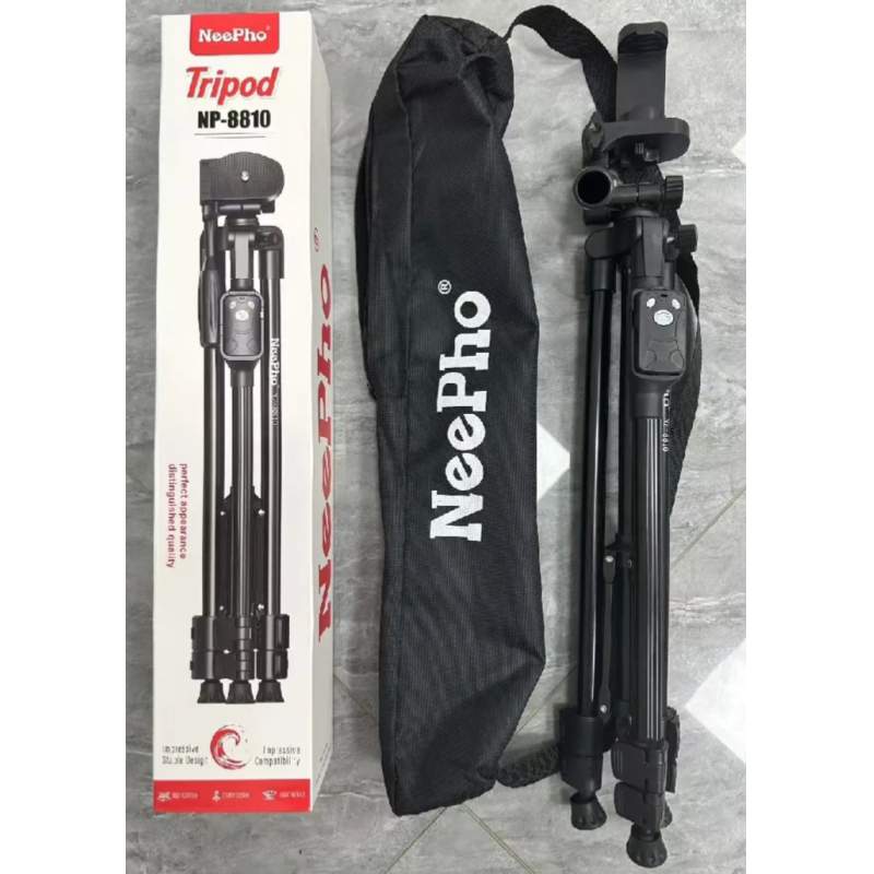 Picture of NEEPHOO 8810 Aluminum Alloy Tripod for Mobile and Camera Stand withNon-silp Rubber Feet 3-section Center Column - Black-Black