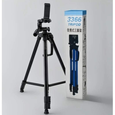 Picture of 3366 Aluminum Tripod , Universal Lightweight Tripod with Mobile Phone Holder Mount & Carry Bag for All Smart Phones, Gopro, Cameras-Black