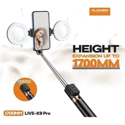 Picture of PLOKAMA LIVE-K9 Pro Ultra Long Selfie Stick with Ring Light (1700mm)।-Black