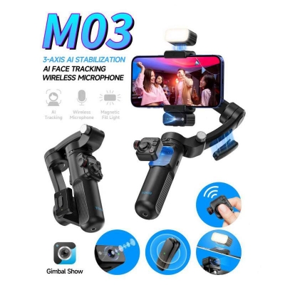 Picture of M03 AI Face Recognition Handheld Mobile Phone Stabilizer with Fill Light Collar Clip Three-Axis Anti-Shake Gimbal for Shooting-Black
