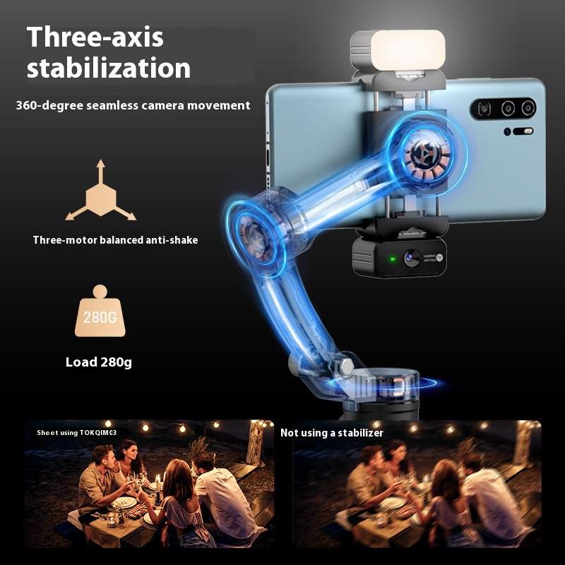Picture of M03 AI Face Recognition Handheld Mobile Phone Stabilizer with Fill Light Collar Clip Three-Axis Anti-Shake Gimbal for Shooting-Black
