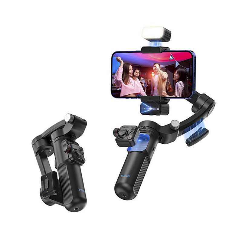 Picture of M03 AI Face Recognition Handheld Mobile Phone Stabilizer with Fill Light Collar Clip Three-Axis Anti-Shake Gimbal for Shooting-Black