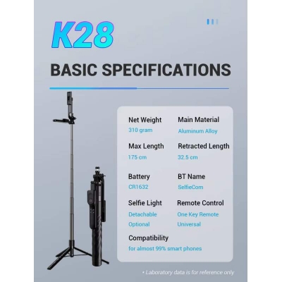 Picture of Premium Handheld Stabilizing K28 SELFIE STICK TRIPOD (5 Foot) 360 degrees Rotation with remote-Black