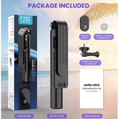 Picture of P20S Foldable Mini Tripod With Fill Light And Bluetooth Remote – Black-Black