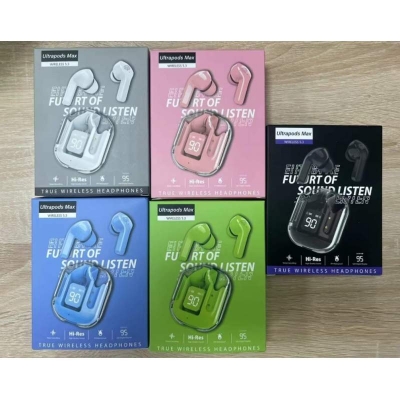 Picture of Ultrapods Max Wireless Earbuds 5.3 Transparent LED Power Display-Multicolor