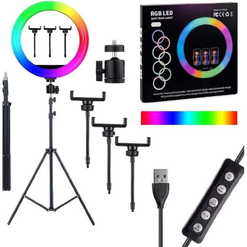 Picture of 10 inch RGB LED Soft Ring Light with Tripod Stand for Photography Makeup YouTube Video Shooting Selfie-RGB 10