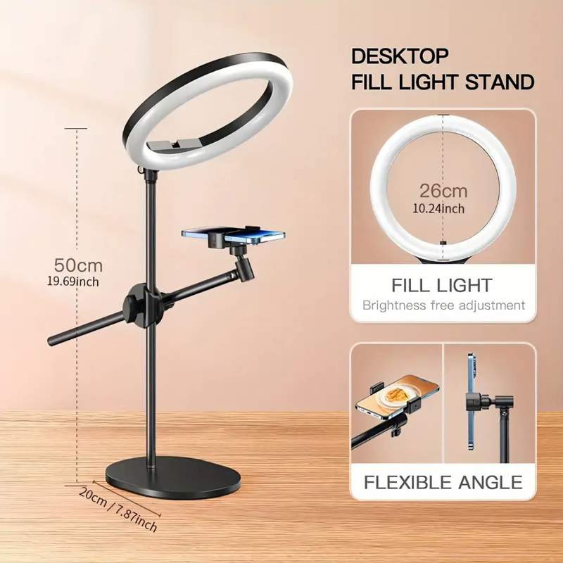 Picture of 26cm LED Ring Light with Desktop Stand & Mobile Holder  Adjustable Fill Light for Live Streaming, YouTube, TikTok & Makeup-Full Set