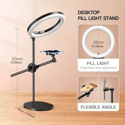Picture of 26cm LED Ring Light with Desktop Stand & Mobile Holder  Adjustable Fill Light for Live Streaming, YouTube, TikTok & Makeup-Full Set