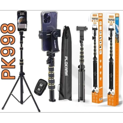 Picture of Plokama PK-998 Photograph Tripod & Selfie Stick Multiple Device Usage Height Adjut Stable and Linshakable with Remote (200CM)-Black