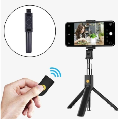 Picture of Q07 Selfie Stick Tripod with Bluetooth Remote- Most longest Tripod selife stick-Black