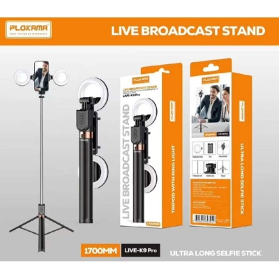Picture of Plokama K9Pro Duel ring light Meter Long Selfie Stick with Remote Control Foldable Feature for Selfiestick Tongsis-Black