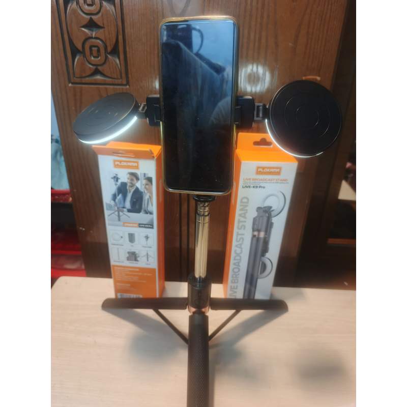 Picture of Plokama K9Pro Duel ring light Meter Long Selfie Stick with Remote Control Foldable Feature for Selfiestick Tongsis-Black