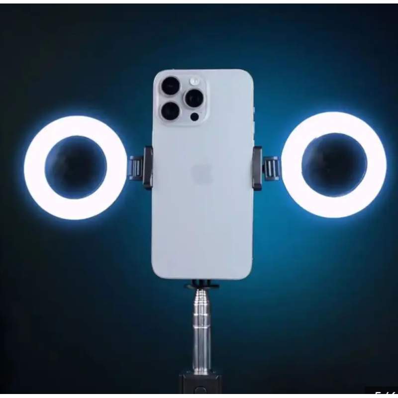 Picture of Plokama K9Pro Duel ring light Meter Long Selfie Stick with Remote Control Foldable Feature for Selfiestick Tongsis-Black