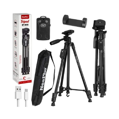 Picture of NEEPHOO 8810 Aluminum Alloy Tripod for Mobile and Camera Stand with Non-silp Rubber Feet 3-section Center Column - Black-Black