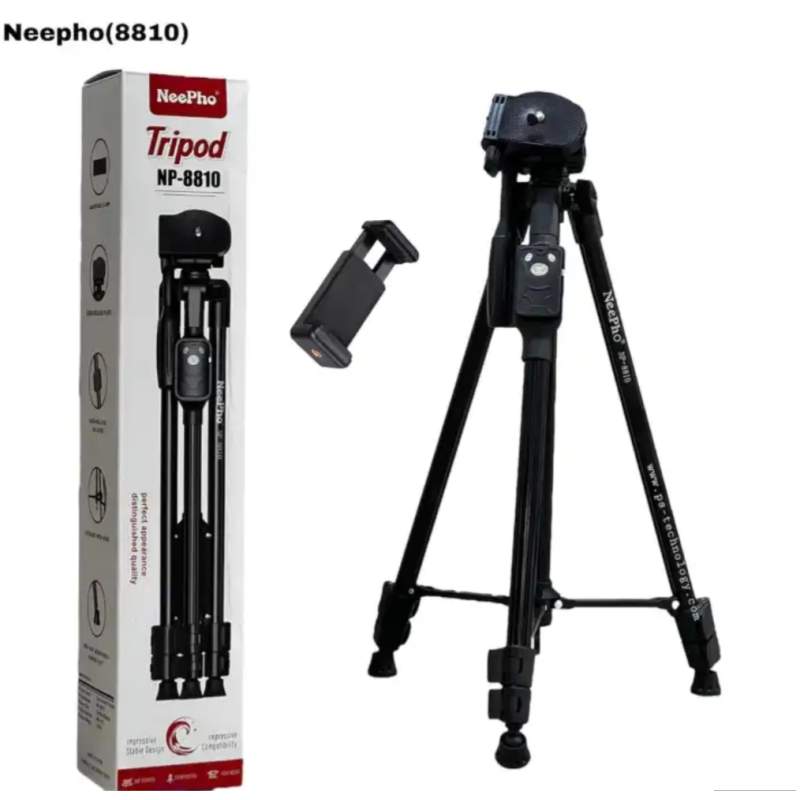 Picture of NEEPHOO 8810 Aluminum Alloy Tripod for Mobile and Camera Stand with Non-silp Rubber Feet 3-section Center Column - Black-Black