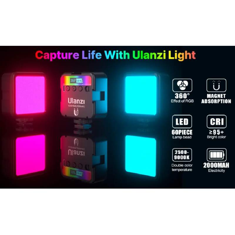 Picture of Ulanzi VL49 RGB LED Fill Light Mini Portable Multi-Function 2500K-9000K Pocket Camera Fill Light Live Photography Lighting-Ulanzi VL49 RGB