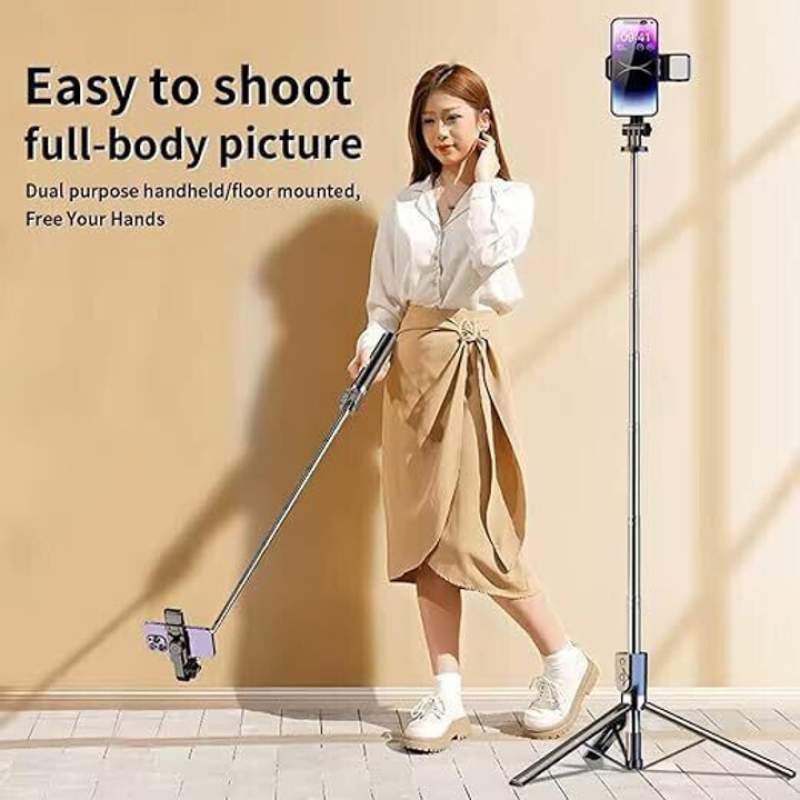 Picture of 5 feet 7 Inches R1S-L Selfie Stick Tiktok Live Integrated Telescopic Portable Camera Stand Tripod-Black