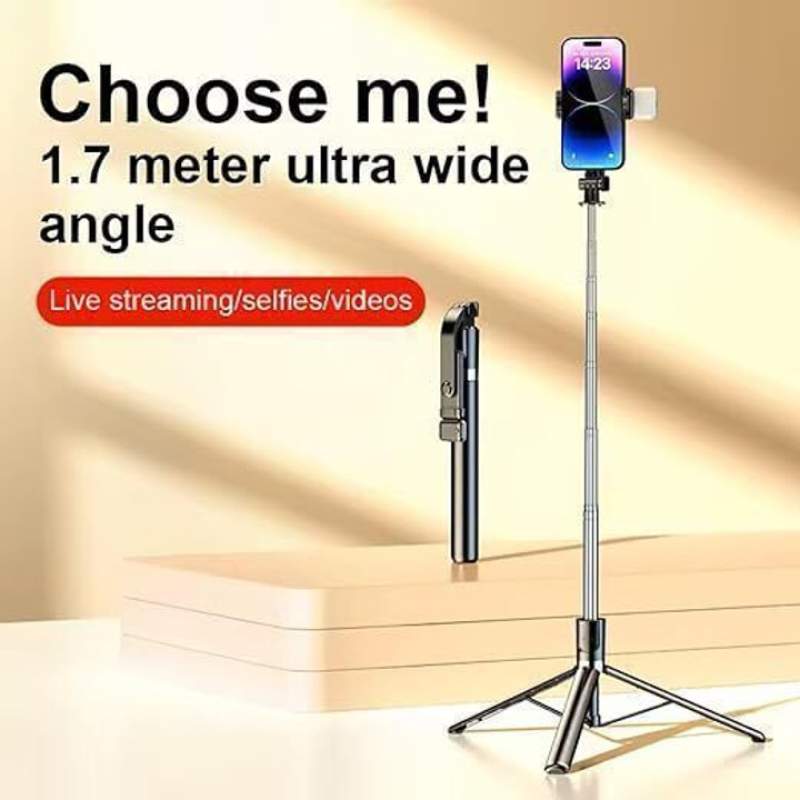Picture of 5 feet 7 Inches R1S-L Selfie Stick Tiktok Live Integrated Telescopic Portable Camera Stand Tripod-Black