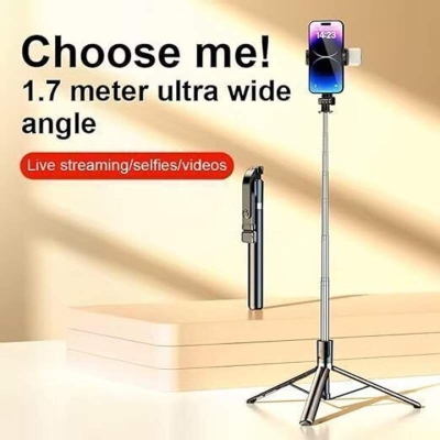 Picture of 5 feet 7 Inches R1S-L Selfie Stick Tiktok Live Integrated Telescopic Portable Camera Stand Tripod-Black