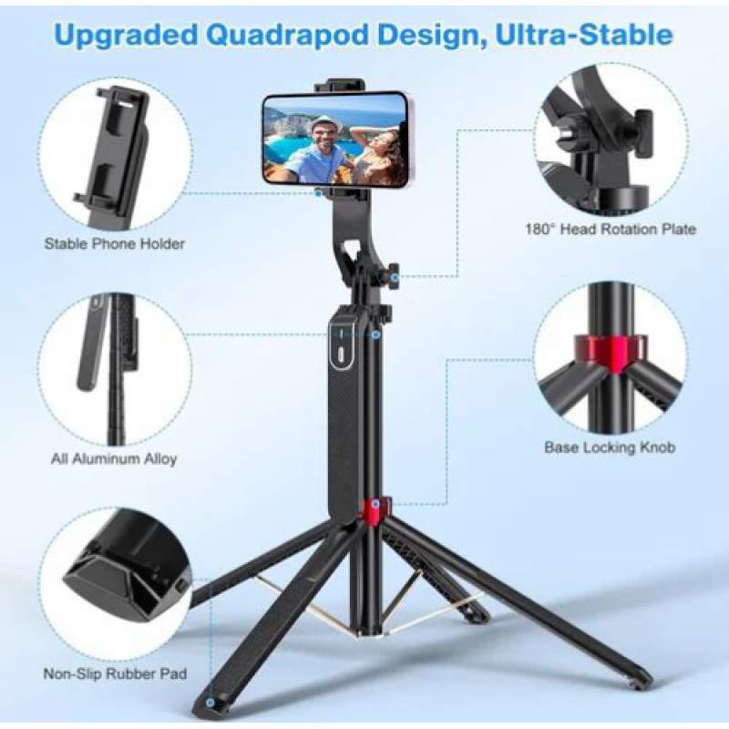 Picture of Q185 Auto Face Tracking Tripod Selfie Stick with Wireless Remote Control Smart Auto AI Tracking Stabilizer Gimbal (5.8) foot-Black