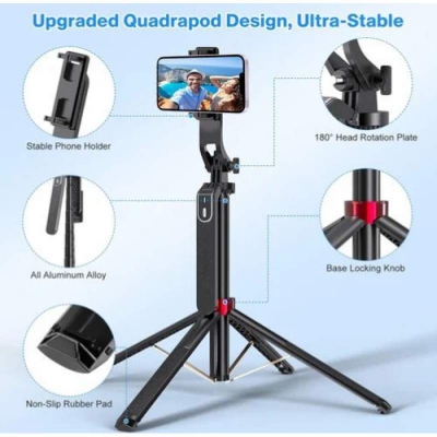 Picture of Q185 Auto Face Tracking Tripod Selfie Stick with Wireless Remote Control Smart Auto AI Tracking Stabilizer Gimbal (5.8) foot-Black