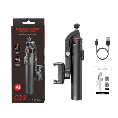 Picture of C22 Handheld Gimbal 360° AI Face Tracking Shoot Stabilizer Selfie Stick Desktop Tripod with Multifunction Remote for Smartphoes-Black
