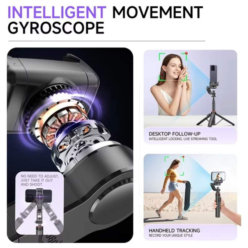 Picture of C22 Handheld Gimbal 360° AI Face Tracking Shoot Stabilizer Selfie Stick Desktop Tripod with Multifunction Remote for Smartphoes-Black