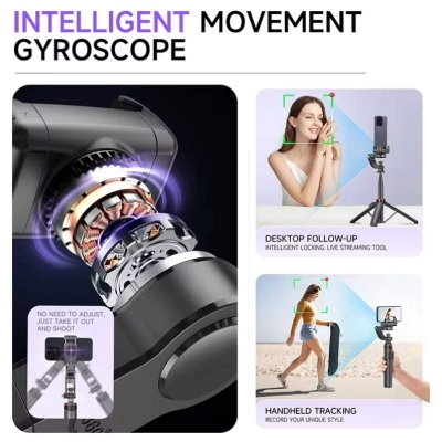 Picture of C22 Handheld Gimbal 360° AI Face Tracking Shoot Stabilizer Selfie Stick Desktop Tripod with Multifunction Remote for Smartphoes-Black