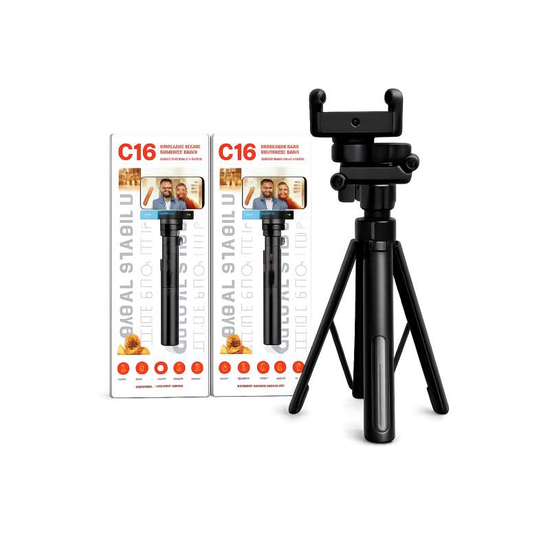 Picture of C16 Handheld Gimbal Stabilizer AI Face Tracking Smart Stabilizer Selfie Stick Tripod & Wireless Remote-Black
