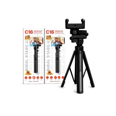 Picture of C16 Handheld Gimbal Stabilizer AI Face Tracking Smart Stabilizer Selfie Stick Tripod & Wireless Remote-Black